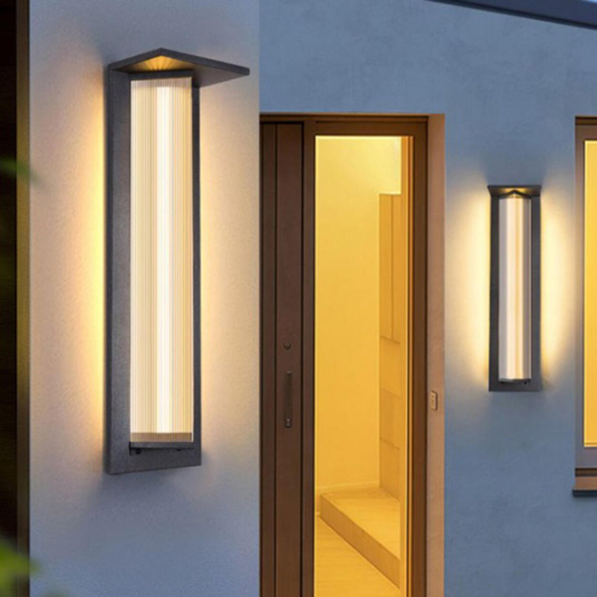 Outdoor Ribbed Glass Black Vertical Wall Sconce Image - 9