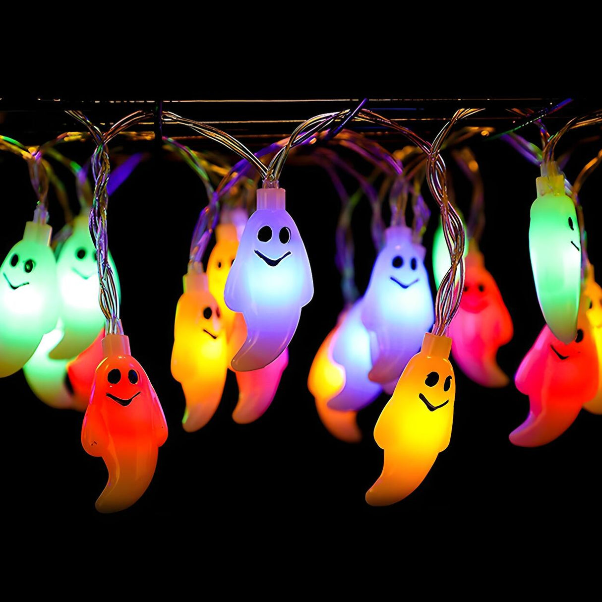 Outdoor Solar-Powered Halloween Ghost LED String Light Image - 7