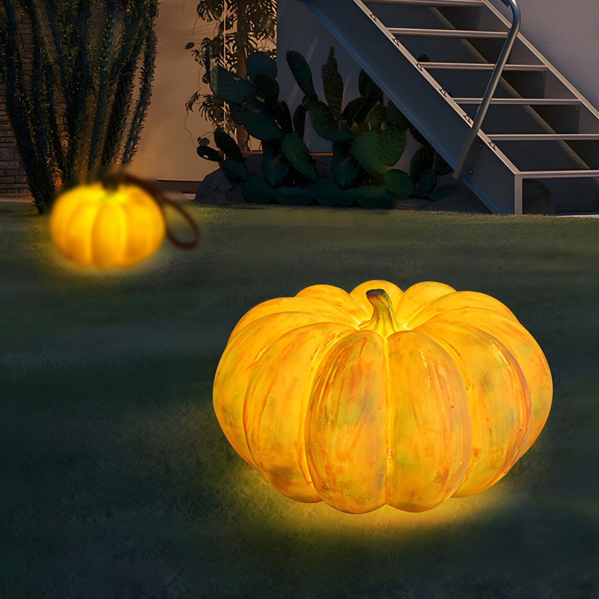 Outdoor Solar Powered Pumpkin Resin Table Light Image - 1