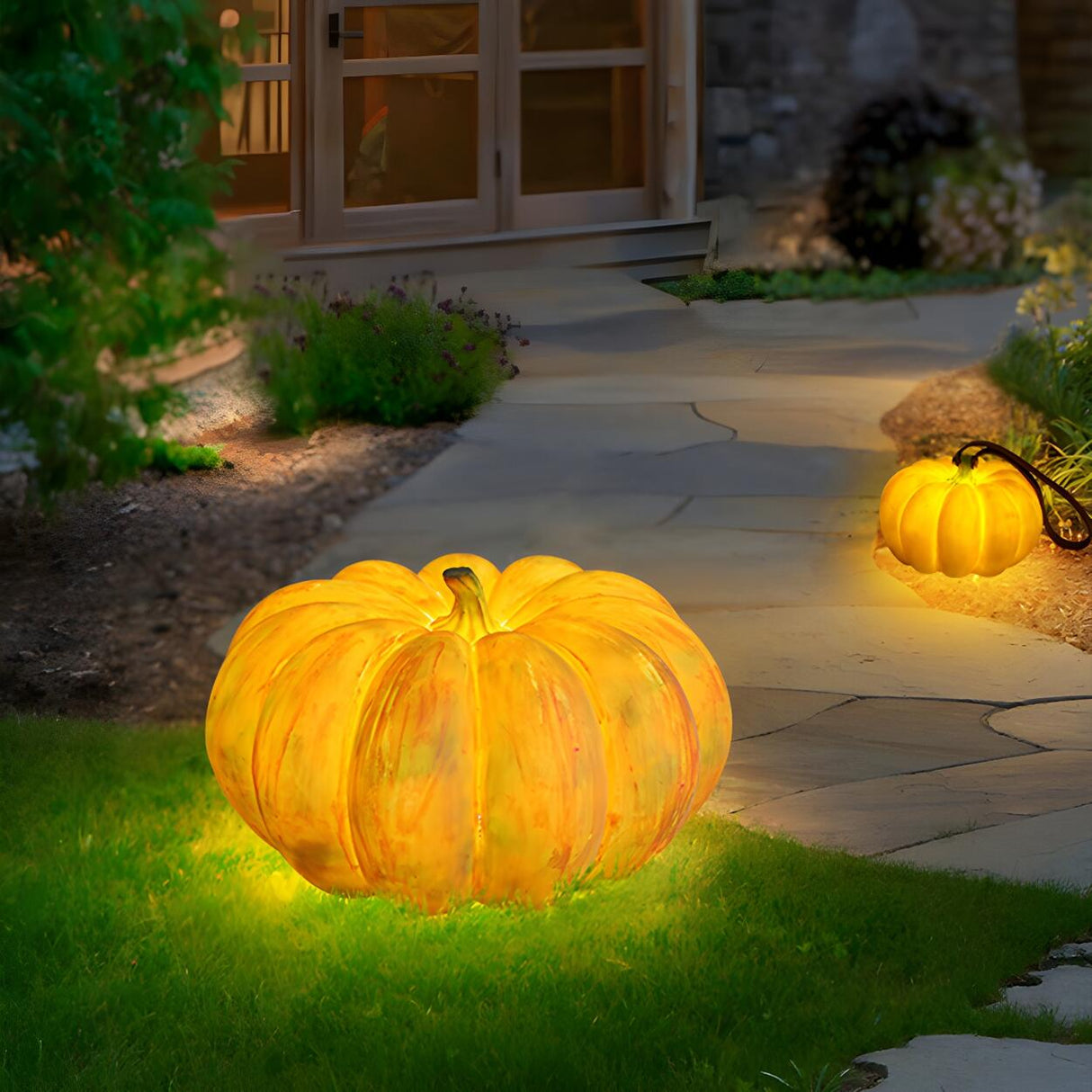 Outdoor Solar Powered Pumpkin Resin Table Light Image - 4