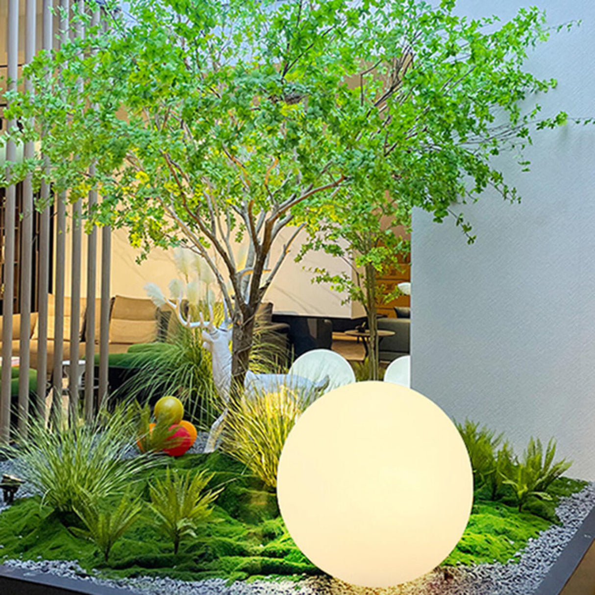 Outdoor Spherical White Plastic Garden Floor Light Image - 16