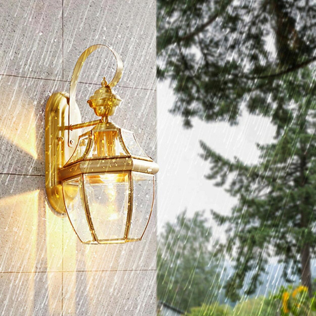 Outdoor Waterproof Gold Lantern Wall Sconce Image - 1