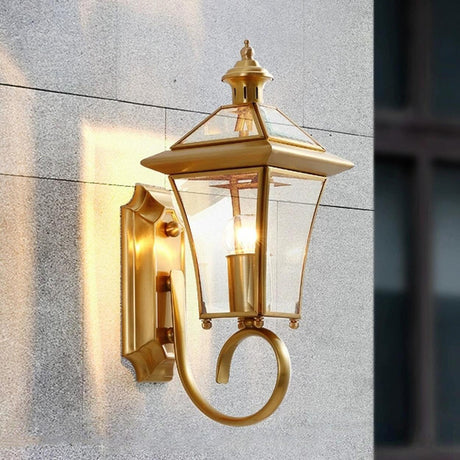 Outdoor Waterproof Gold Lantern Wall Sconce Image - 2