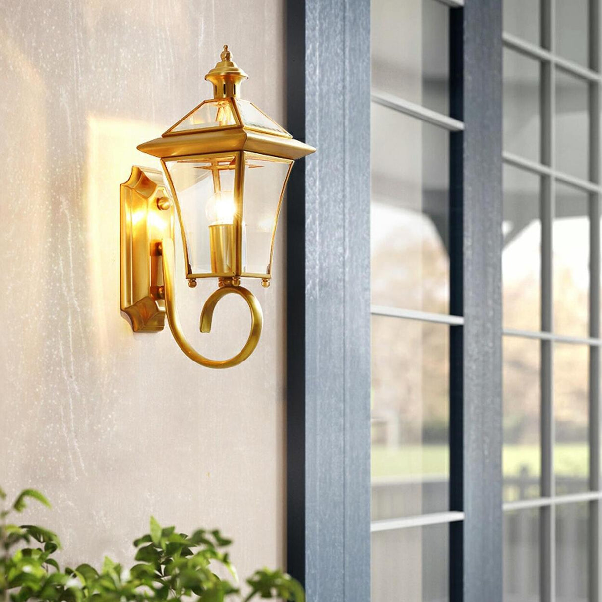 Outdoor Waterproof Gold Lantern Wall Sconce Image - 7