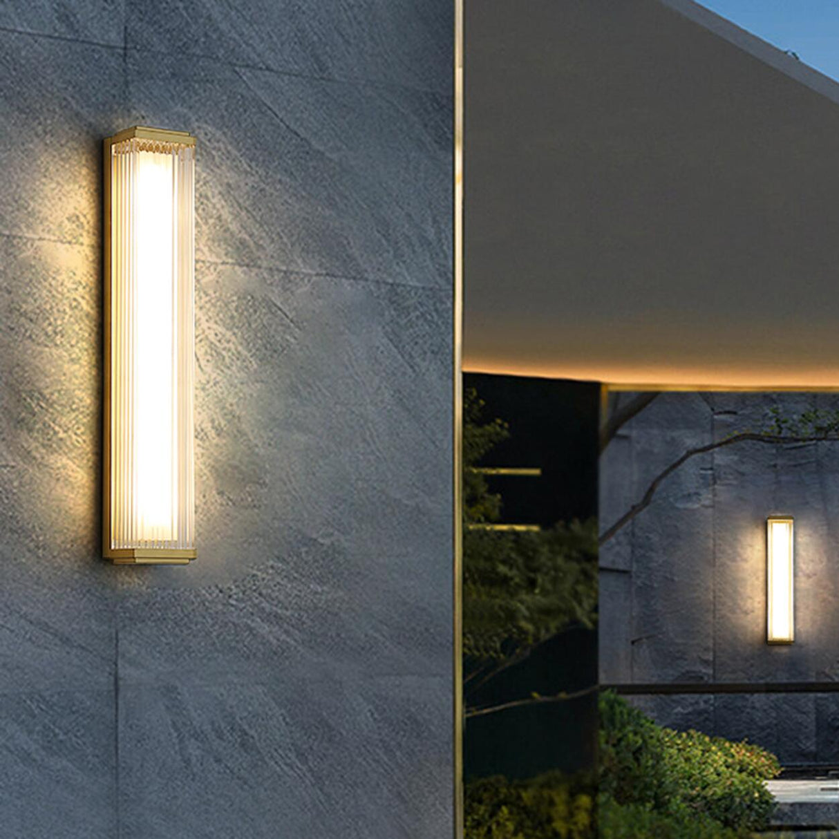 Outdoor Waterproof Ribbed Gold Vertical Wall Sconce Image - 6