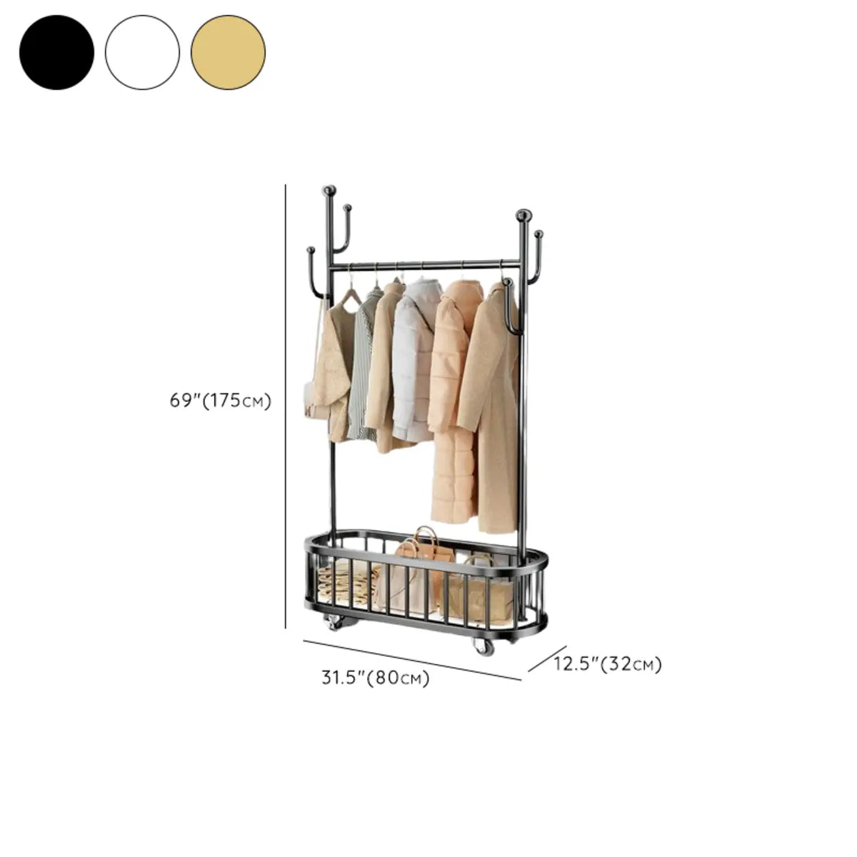 Oval Basket Metal Gold Hooks Storage Coat Rack Stand Image - 18