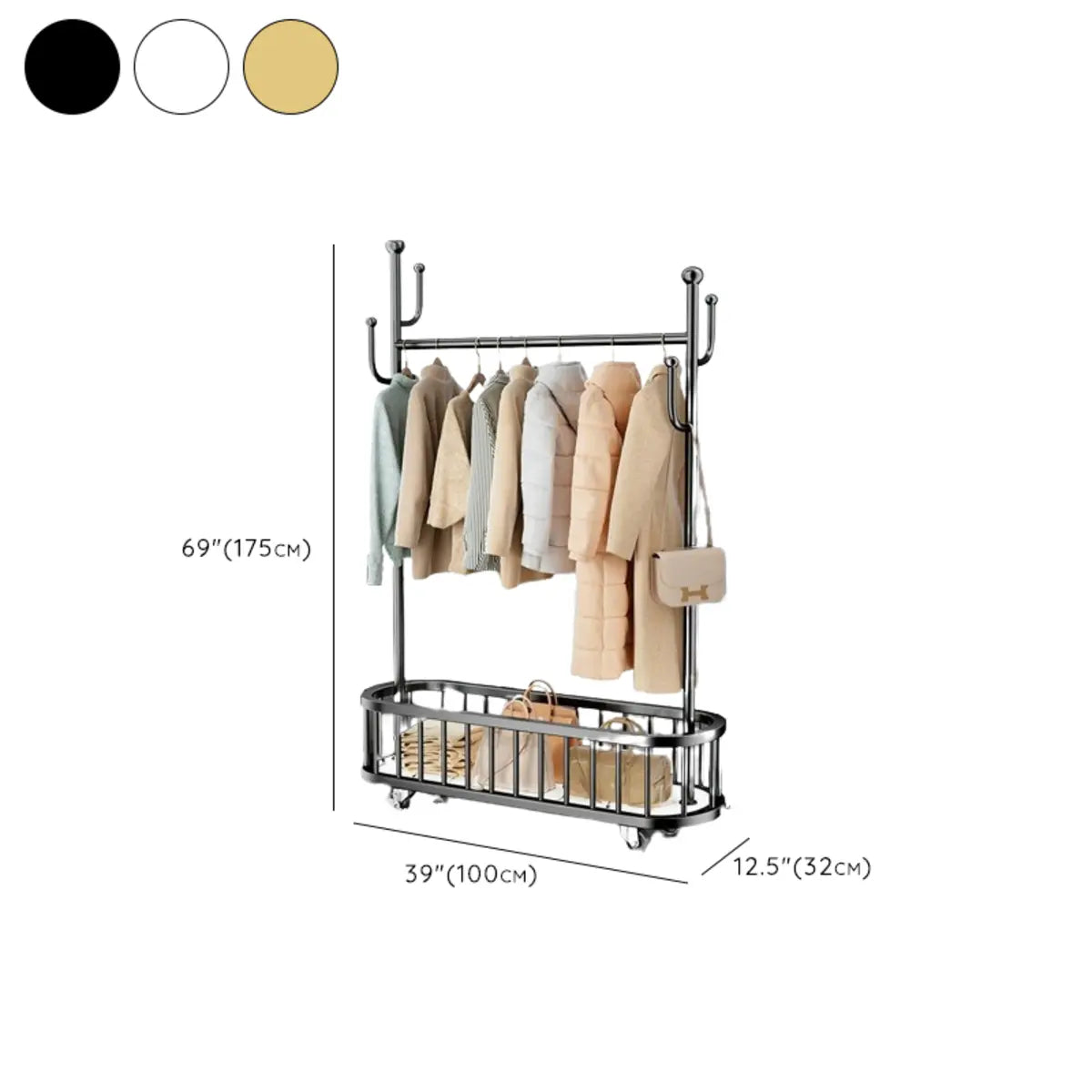 Oval Basket Metal Gold Hooks Storage Coat Rack Stand Image - 19