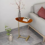 Oval C-Shaped White Pine Wood Sofa Side Accent Table Image - 5