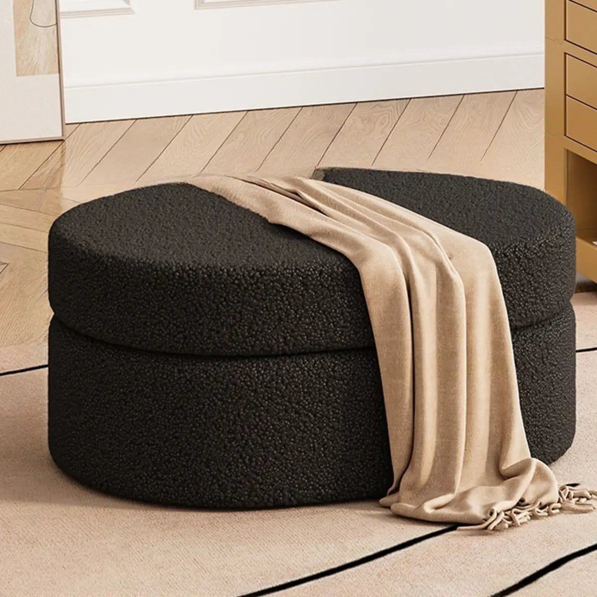 Oval Sherpa Footstool Medium Sponge Storage Ottomans Image - 11