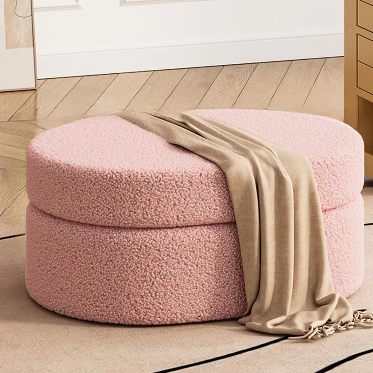 Oval Sherpa Footstool Medium Sponge Storage Ottomans Image - 13