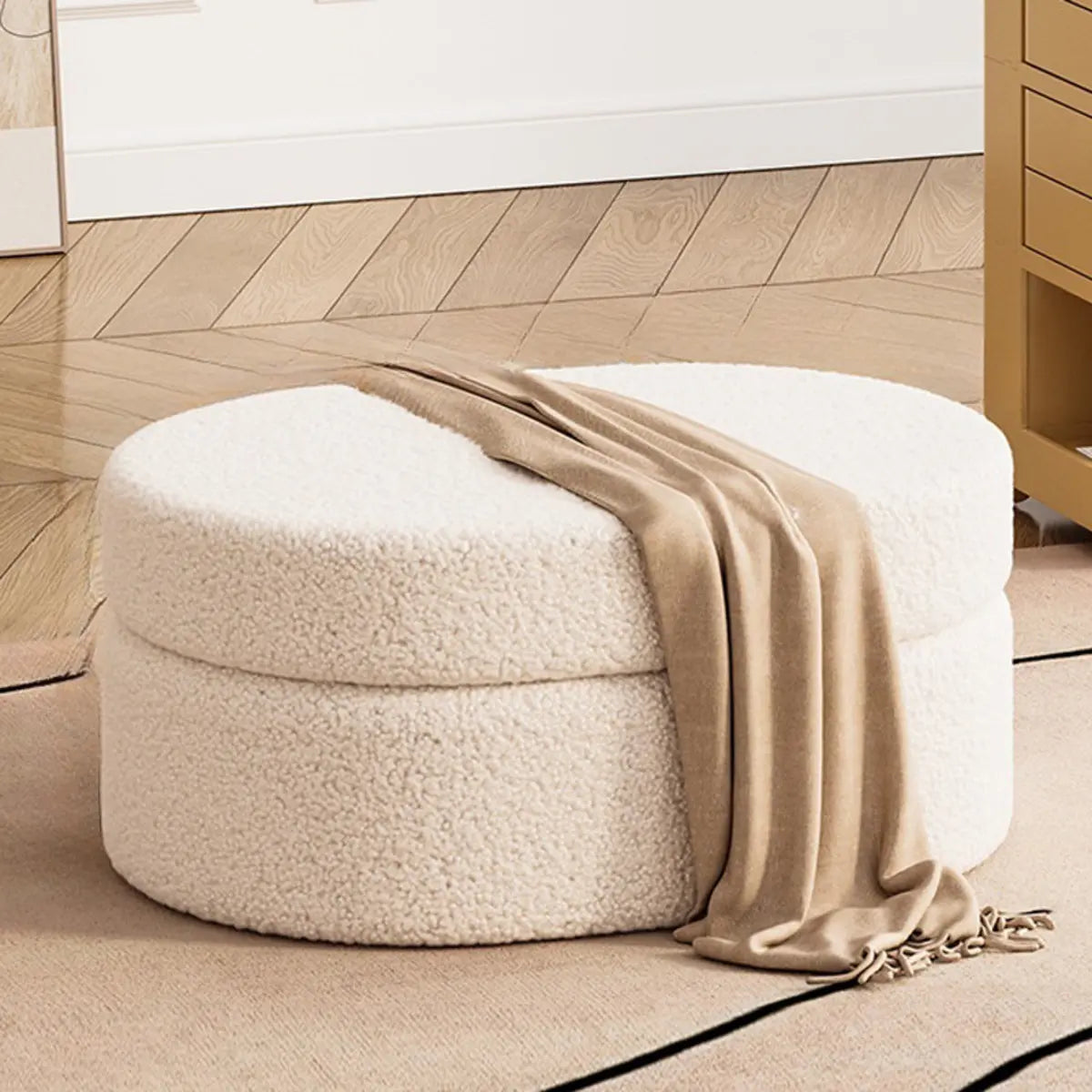 Oval Sherpa Footstool Medium Sponge Storage Ottomans Image - 15