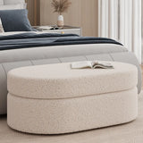 Oval Sherpa Footstool Medium Sponge Storage Ottomans Image - 19