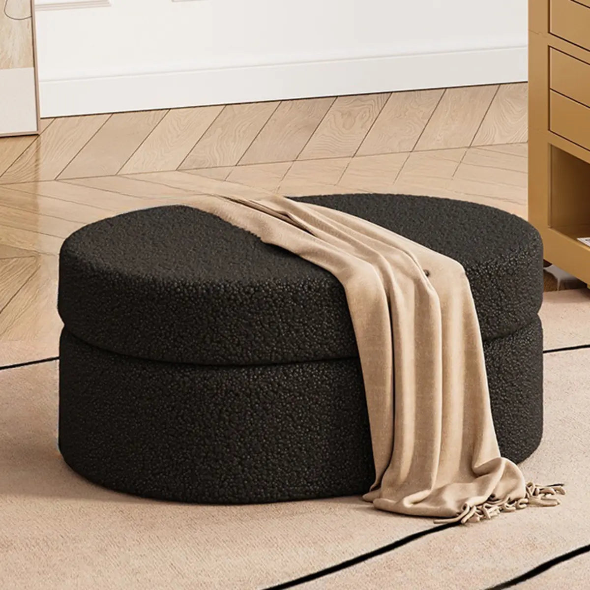 Oval Sherpa Footstool Medium Sponge Storage Ottomans Image - 2