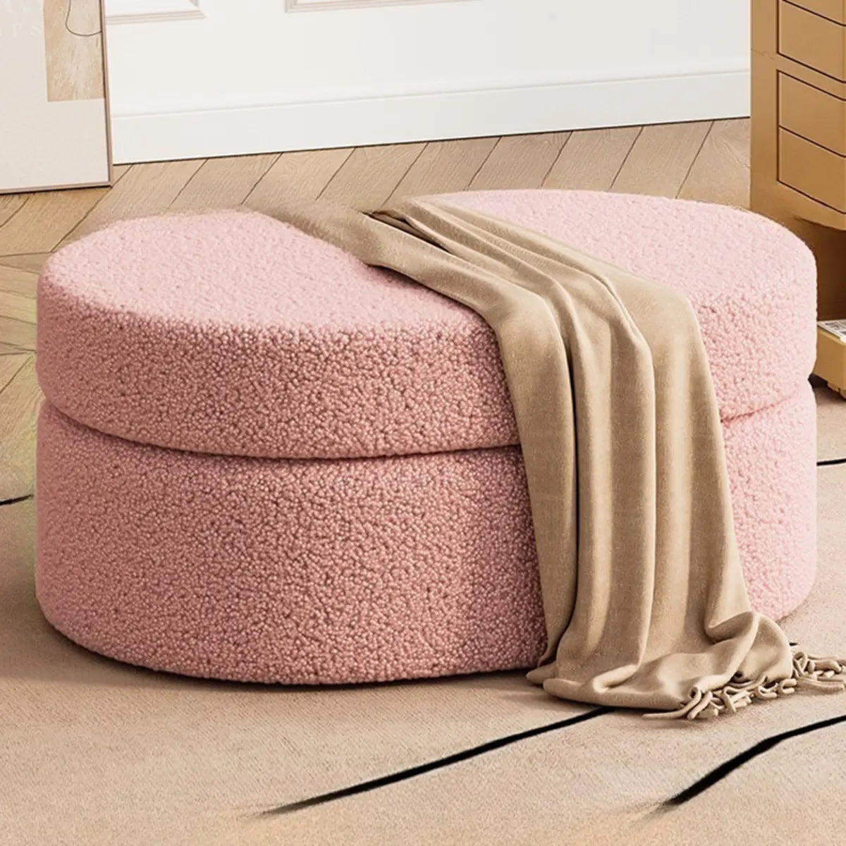 Oval Sherpa Footstool Medium Sponge Storage Ottomans Image - 4