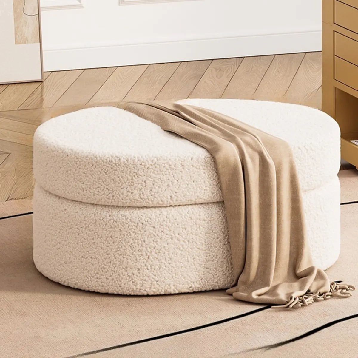 Oval Sherpa Footstool Medium Sponge Storage Ottomans Image - 5