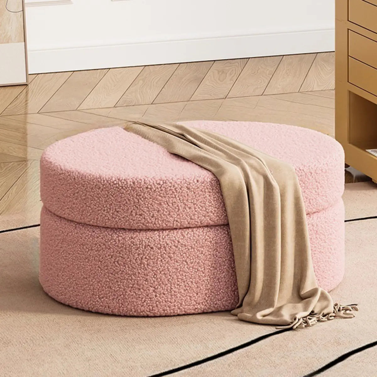 Oval Sherpa Footstool Medium Sponge Storage Ottomans Image - 9