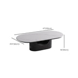 Oval White Stone Black Steel Base Storage Coffee Table Image - 12