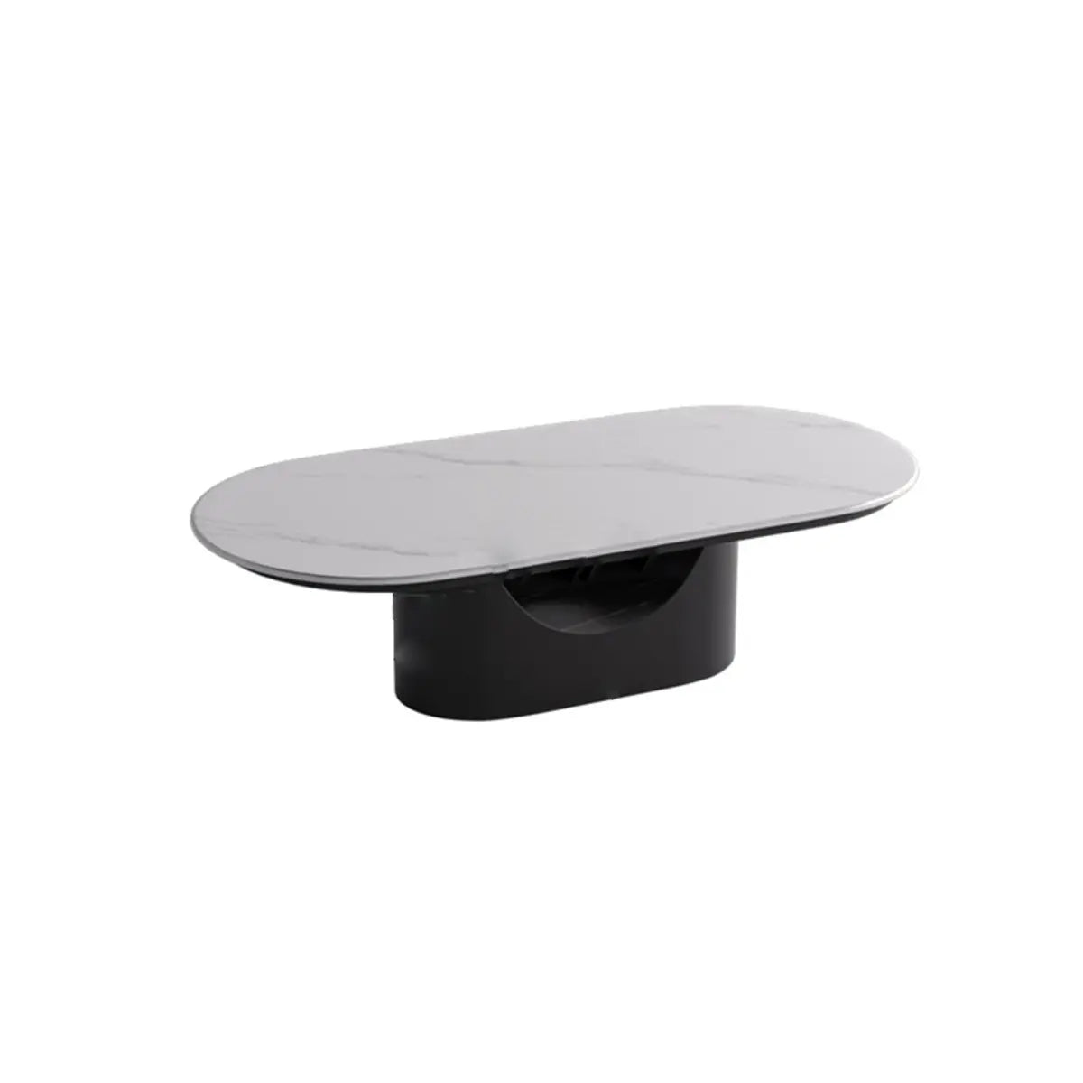 Oval White Stone Black Steel Base Storage Coffee Table Image - 6