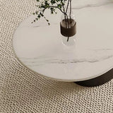 Oval White Stone Black Steel Base Storage Coffee Table Image - 7