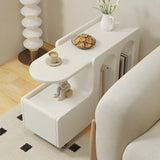 Oval White Wood Mobile Storage End Table with Drawers Image - 1