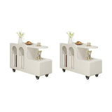 Oval White Wood Mobile Storage End Table with Drawers Image - 3