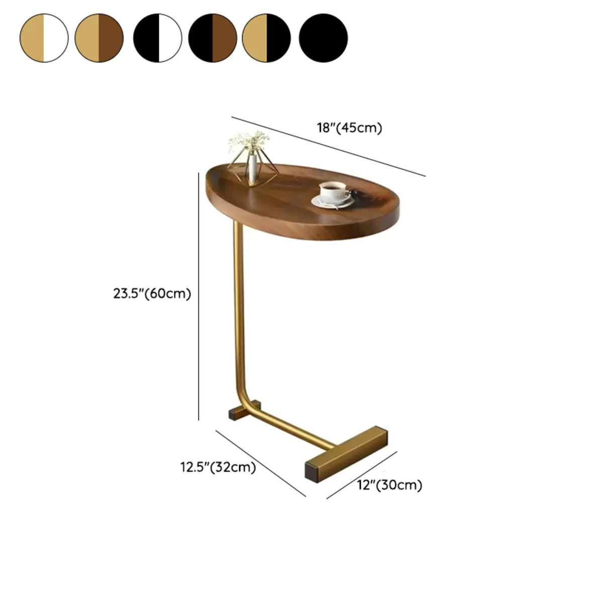 Oval Wood Metal Natural Versatile C-Shaped End Table 