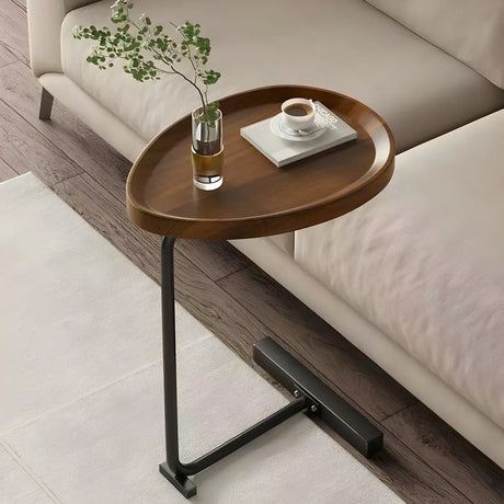 Oval Wood Tray Top Iron Multifunctional C-Shaped End Table Image - 1