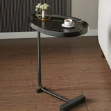 Oval Wood Tray Top Iron Multifunctional C-Shaped End Table Image - 2