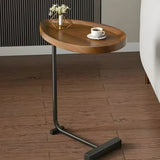 Oval Wood Tray Top Iron Multifunctional C-Shaped End Table Image - 9