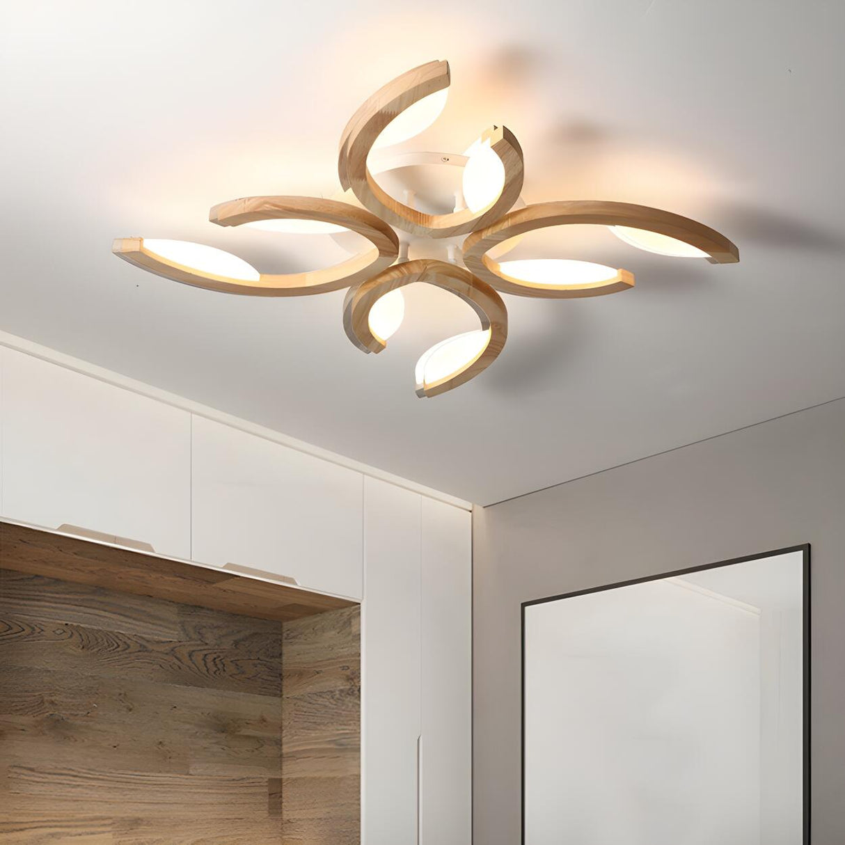 Oversized Natural Wood Leaf-Shaped LED Flush Mount Lamp Image - 15