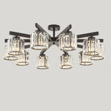 Parlor Crystal Cylinder Semi-Flush Mount Light 8-Light Image - 10