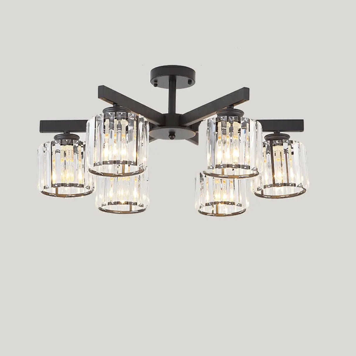 Parlor Crystal Cylinder Semi-Flush Mount Light 8-Light Image - 11