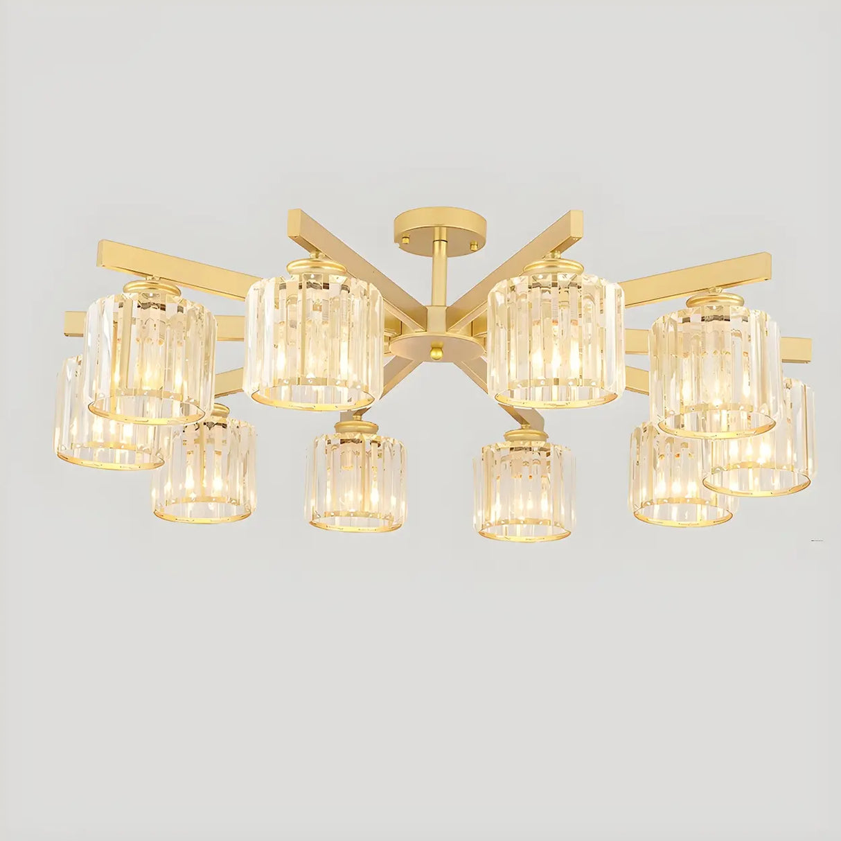 Parlor Crystal Cylinder Semi-Flush Mount Light 8-Light Image - 12