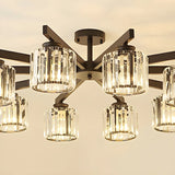 Parlor Crystal Cylinder Semi-Flush Mount Light 8-Light Image - 20