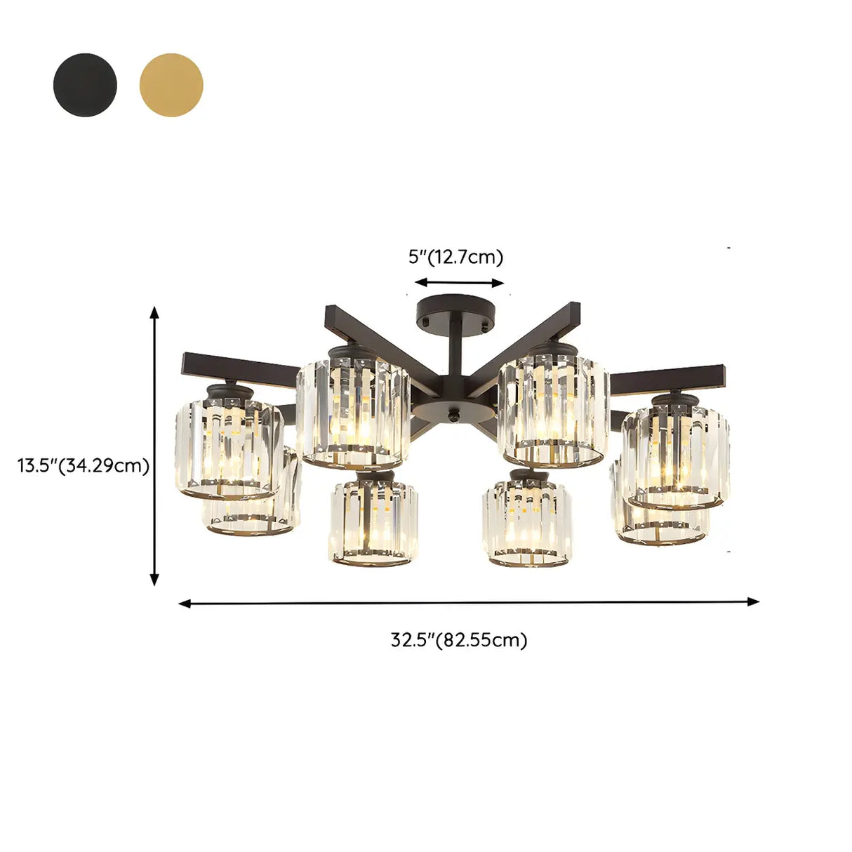 Parlor Crystal Cylinder Semi-Flush Mount Light 8-Light Image - 31