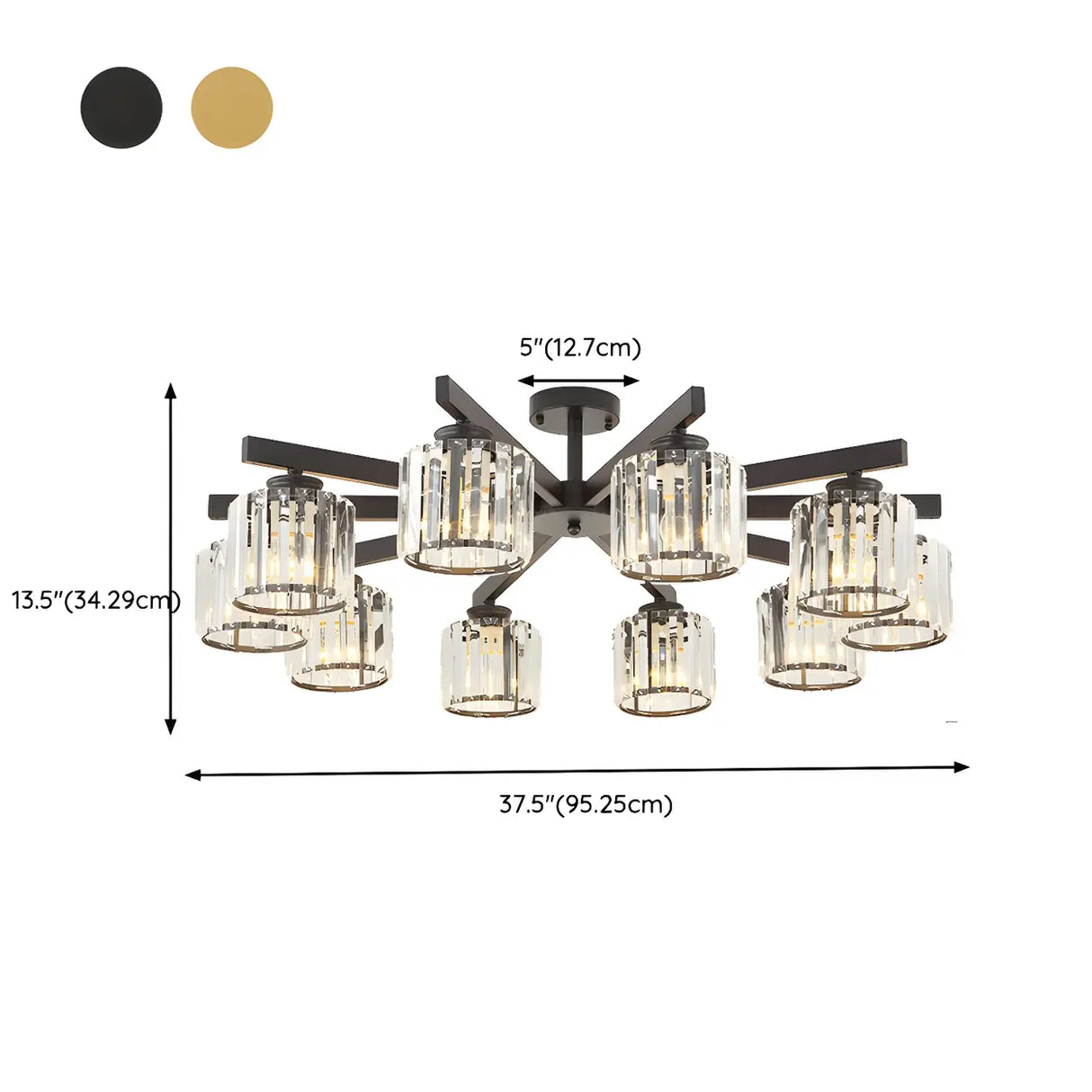 Parlor Crystal Cylinder Semi-Flush Mount Light 8-Light Image - 32