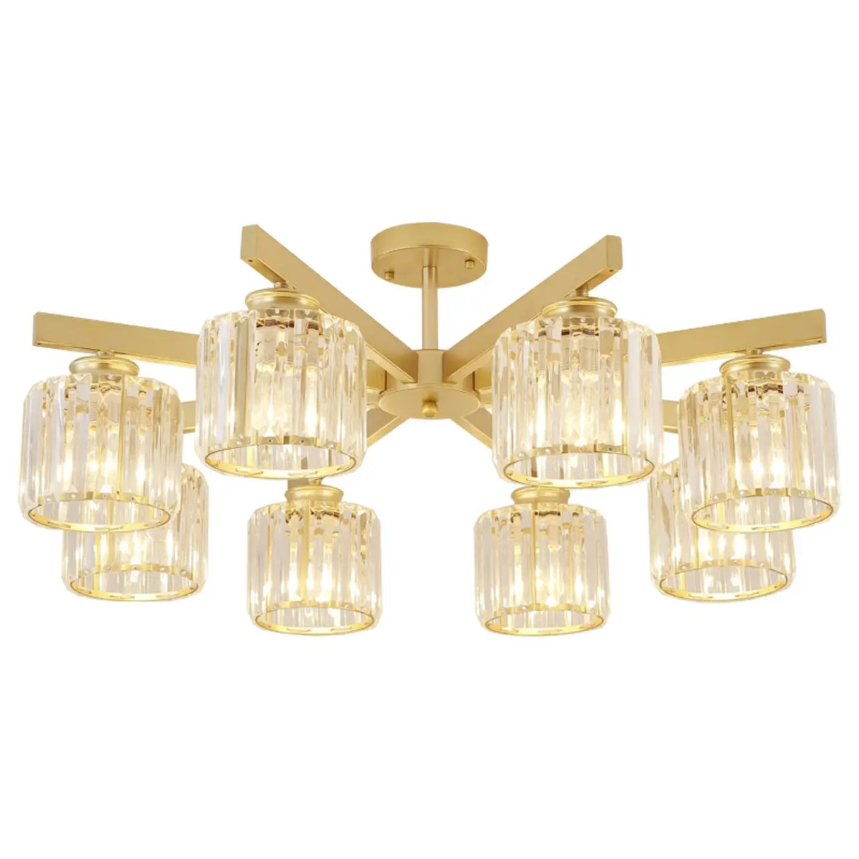 Parlor Crystal Cylinder Semi-Flush Mount Light 8-Light Image - 6