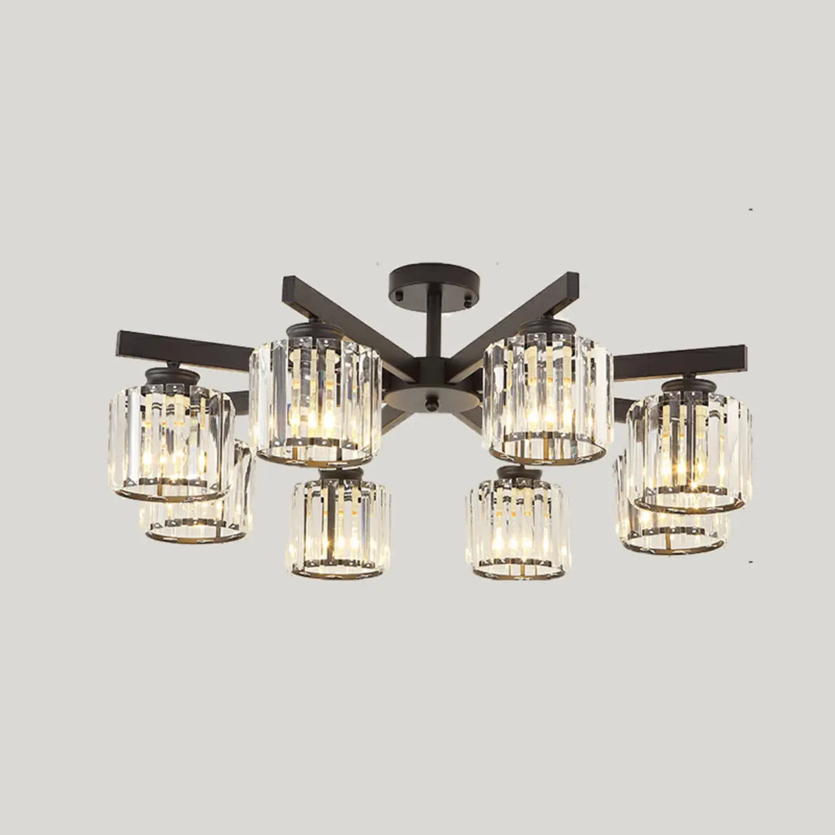 Parlor Crystal Cylinder Semi-Flush Mount Light 8-Light Image - 7