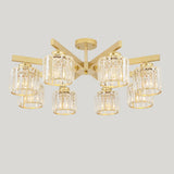 Parlor Crystal Cylinder Semi-Flush Mount Light 8-Light Image - 9