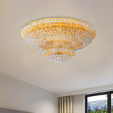 Parlor Golden Tiered Crystal Small Flush Mount Light Image - 1