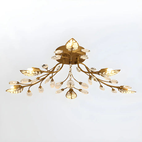 Parlor Large Gold Crystal Branch Semi-Flush Mount Light Image - 2