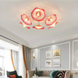 Parlor Large Red Floral Glass Semi-Flush Mount Light Image - 1