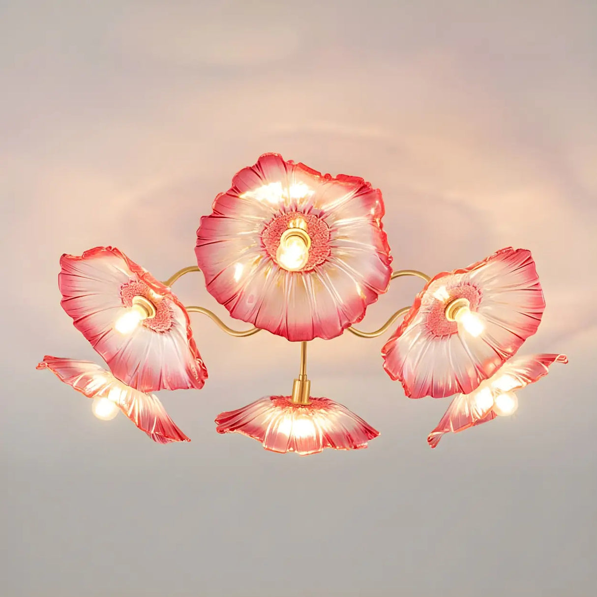 Parlor Large Red Floral Glass Semi-Flush Mount Light Image - 12