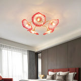 Parlor Large Red Floral Glass Semi-Flush Mount Light Image - 4