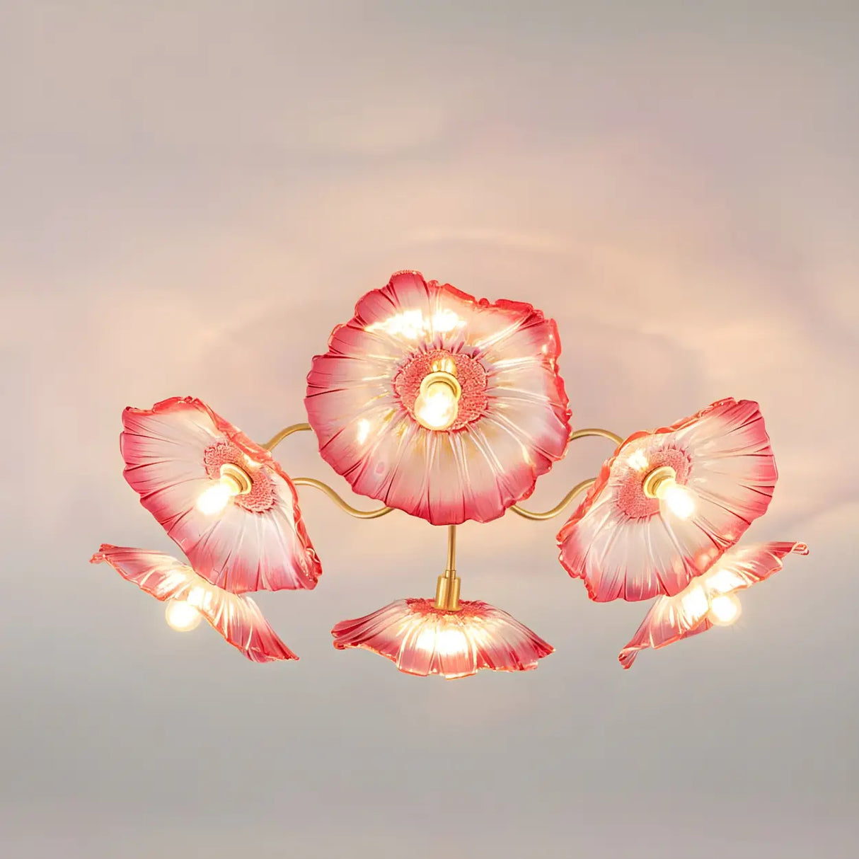 Parlor Large Red Floral Glass Semi-Flush Mount Light Image - 7