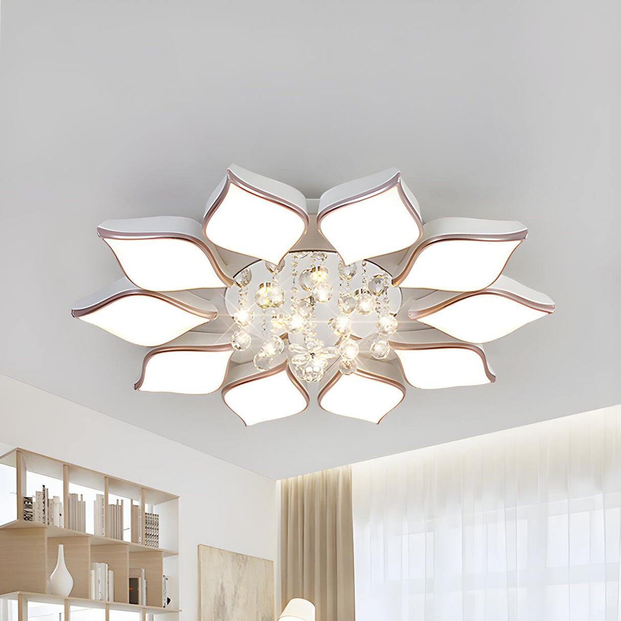 Parlor Large Rose Gold Flower Crystal Flush Mount Light Image - 5