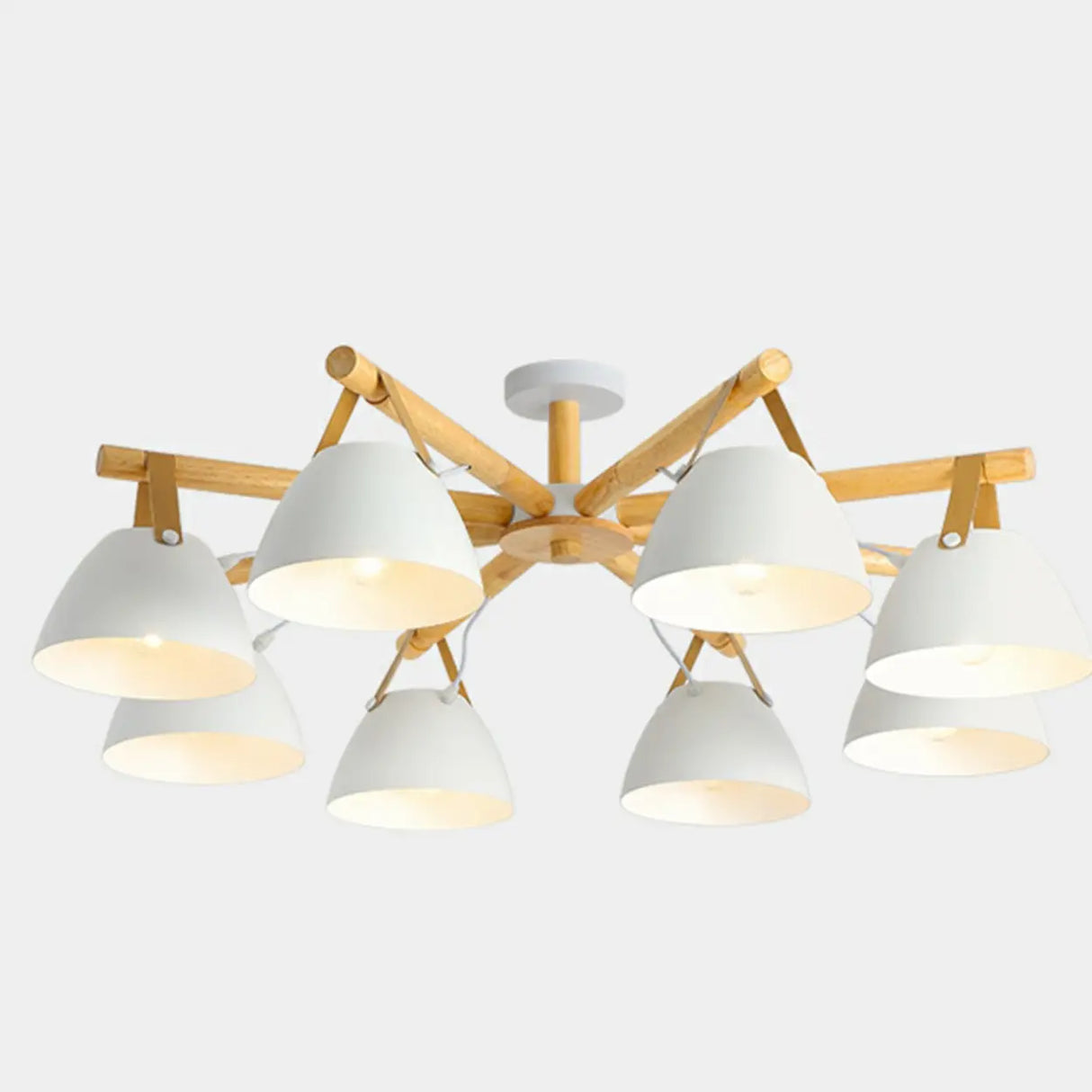 Parlor Nordic Wood Cone Semi-Flush Mount Light 8-Light Image - 12