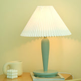 Pastoral Style Elegant Pleated Lampshade Green Table Lamp Image - 5