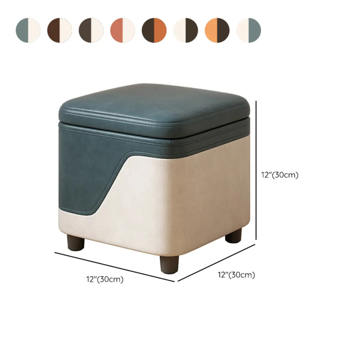 Patchwork Cube Faux Leather Seat Foam Storage Stool 