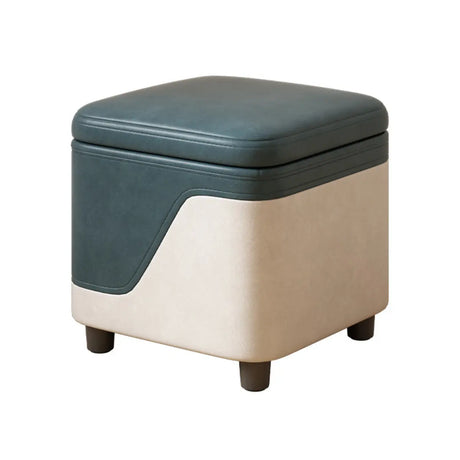 Patchwork Cube Faux Leather Seat Foam Storage Stool Image - 5